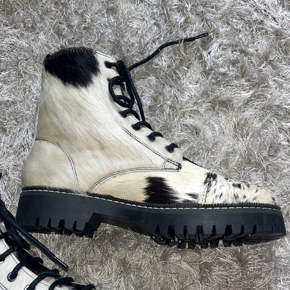 Myra Bag Black and White Cowhide Ankle Boots - Picture 5 of 14